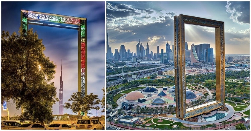 Dubai Frame morning and evening view