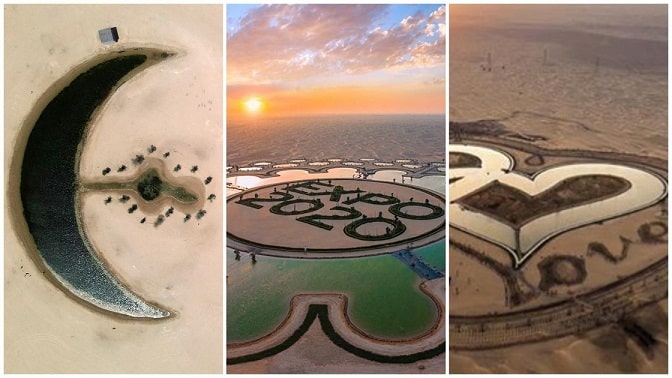 Arial view of Moon , Expo 2022 and love lake in Dubai